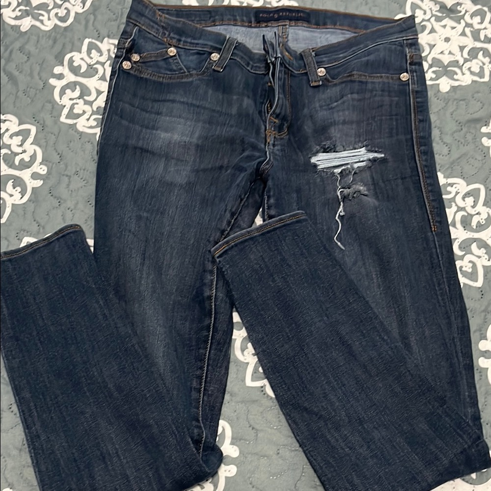 PAIGE Blue Skinny Jeans with Distressed Details